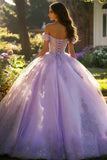 Ball Gown Off the Shoulder Appliqued Lilac Quinceanera Dress