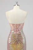 Sparkly Mermaid Blush Corset Sequins Long Formal Dress with Slit