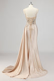 Sparkly Champagne Mermaid Corset Long Formal Dress with Sequins