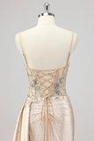 Sparkly Champagne Mermaid Corset Long Formal Dress with Sequins