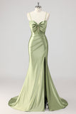 Sparkly Satin Corset Mermaid Green Beaded Long Formal Dress