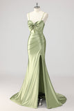 Sparkly Satin Corset Mermaid Green Beaded Long Formal Dress