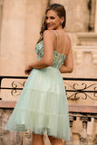 Green A Line Appliqued Corset Homecoming Dress