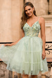 Green A Line Appliqued Corset Homecoming Dress