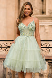 Green A Line Appliqued Corset Homecoming Dress
