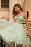 Green A Line Appliqued Corset Homecoming Dress