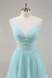 Green Chiffon A Line Pleated V Neck Ruffled Long Formal Dress