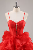 Red A Line Corset Ruffled Short Cocktail Dress with Bows