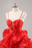 Red A Line Corset Ruffled Short Cocktail Dress with Bows