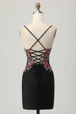 Sparkly Black Corset Floral Satin Short Cocktail Dress