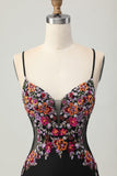 Sparkly Black Corset Floral Satin Short Cocktail Dress