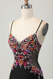 Sparkly Black Corset Floral Satin Short Cocktail Dress