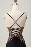 Sparkly Black Corset Floral Satin Short Cocktail Dress