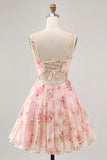 Blush Floral A Line Short Corset Cocktail Dress