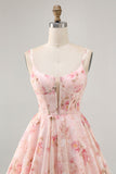 Blush Floral A Line Short Corset Cocktail Dress
