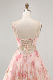 Blush Floral A Line Short Corset Cocktail Dress