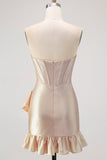 Sparkly Yellow Tight Sweetheart Corset Beaded Short Cocktail Dress with Ruffles