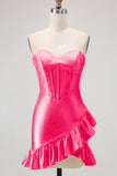 Sparkly Yellow Tight Sweetheart Corset Beaded Short Cocktail Dress with Ruffles