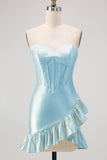 Sparkly Yellow Tight Sweetheart Corset Beaded Short Cocktail Dress with Ruffles