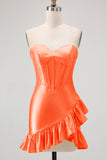 Sparkly Yellow Tight Sweetheart Corset Beaded Short Cocktail Dress with Ruffles