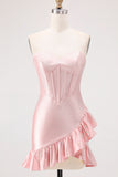Sparkly Yellow Tight Sweetheart Corset Beaded Short Cocktail Dress with Ruffles