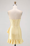 Sparkly Yellow Tight Sweetheart Corset Beaded Short Cocktail Dress with Ruffles