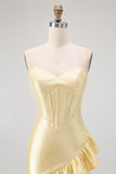 Sparkly Yellow Tight Sweetheart Corset Beaded Short Cocktail Dress with Ruffles