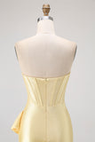 Sparkly Yellow Tight Sweetheart Corset Beaded Short Cocktail Dress with Ruffles