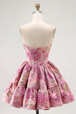 Off The Shoulder Printed A-Line Corset Homecoming Dress