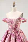 Off The Shoulder Printed A-Line Corset Homecoming Dress