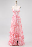 Sparkly Blush Floral Beaded Long Bridesmaid Dress with Slit