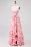 Sparkly Blush Floral Beaded Long Bridesmaid Dress with Slit