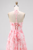 Sparkly Blush Floral Beaded Long Bridesmaid Dress with Slit