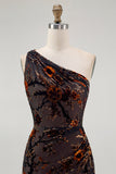 Black Floral One Shoulder Sheath Long Bridesmaid Dress