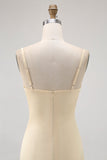 Daffodil Spaghetti Straps Satin Sheath Bridesmaid Dress