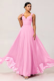 Fuchsia A Line Convertible Chiffon Long Bridesmaid Dress with Slit