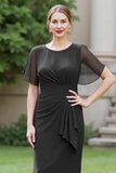 Sheath Navy Chiffon Round Neck Ruched Long Choir Dress with Sash