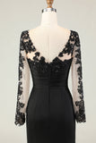 Black Mermaid V-Neck Long Mother of the Bride Dress with Lace Appliques
