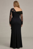 Black One Shoulder Sheath Long Mother of the Bride Dress with Lace