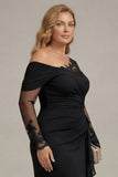 Black Sheath Long Sleeves Ruched Plus Size Mother of the Bride Dress