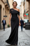 Black Mermaid Asymmetrical Mother of the Bride Dress with Appliques