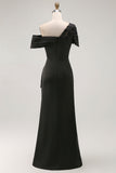 Plus Size Black Mermaid Ruched One Shoulder Long Mother of the Bride Dress