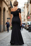 Black Mermaid Asymmetrical Mother of the Bride Dress with Appliques