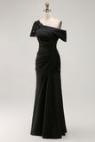 Black Mermaid Asymmetrical Mother of the Bride Dress with Appliques