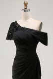 Black Mermaid Asymmetrical Mother of the Bride Dress with Appliques