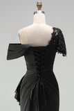 Sparkly Black Mermaid One Shoulder Beaded Long Mother of the Bride Dress