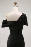 Black Mermaid Asymmetrical Mother of the Bride Dress with Appliques