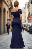 Black Mermaid Asymmetrical Mother of the Bride Dress with Appliques