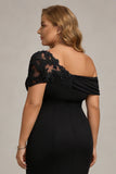 Plus Size Black Mermaid Ruched One Shoulder Long Mother of the Bride Dress