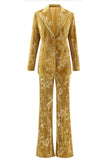 Yellow Jacquard Peak Lapel Slim Fit Women 2-Piece Work Suits